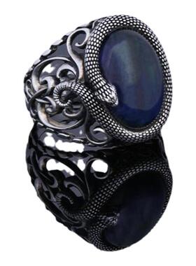 男纯银复古虎眼石宝石戒指镶嵌