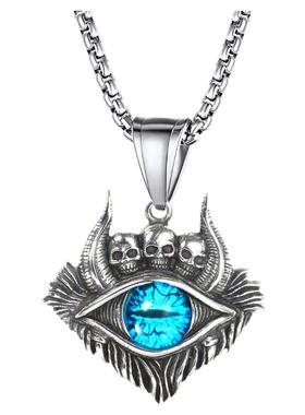 跨境专供复古土耳其恶魔之眼项链暗黑骷髅头蓝色眼睛吊坠饰品
