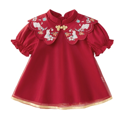 [抗菌]婴儿公主裙宝宝裙子婴幼儿周岁礼服礼盒装女童红色连衣裙夏