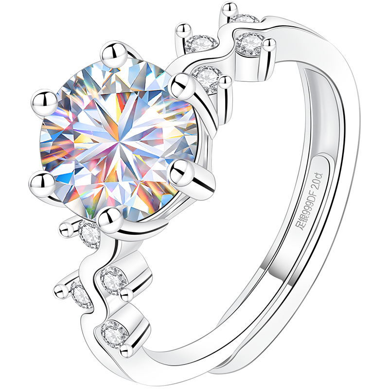 银戒指女999纯银2克拉莫桑石莫桑钻钻戒女士情侣对戒轻奢高级感