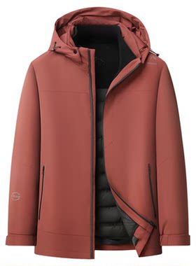 红色90鹅绒服两件套大码男装外套