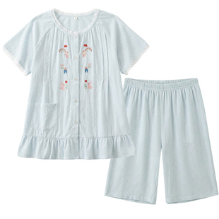 家时光月子服夏季薄款产后孕妇睡衣哺乳衣纯棉纱布短袖待产家居服