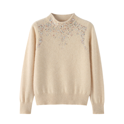 璀璨丨轻奢烫钻高级感羊绒衫女 华丽精致 半高领针织毛衣打底上衣
