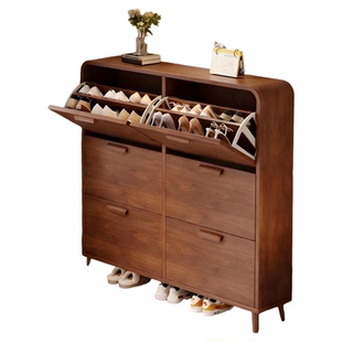 超薄款鞋柜门口家用窄翻斗入户玄关室内外楼道多层电梯鞋架实木色