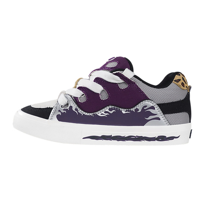 顽刻官方面包鞋火焰豹纹紫黑拼色BAKE休闲男女国潮滑板鞋