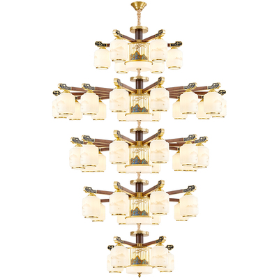 新中式别墅客厅大吊灯全铜实木中空复式楼中楼挑空大吊灯中山灯具