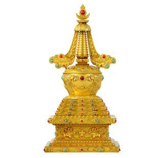 藏村全鎏金菩提塔室内家用佛塔舍利塔尊胜塔桌面铜摆件