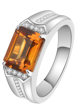 精工纯银黄晶戒指男潮流免费刻字