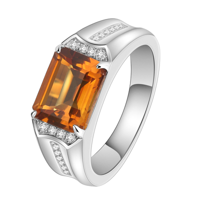 精工纯银黄晶戒指男潮流免费刻字