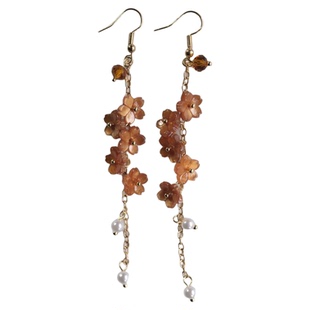 《暮秋花雨》秋冬文艺森系超仙橘咖色花朵长款流苏耳环耳饰耳夹女