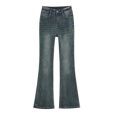 加绒微喇牛仔裤女复古修身喇叭裤