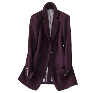 小西装羊毛呢强大气场勃艮第红一粒扣中长款羊毛西装职业装女冬季