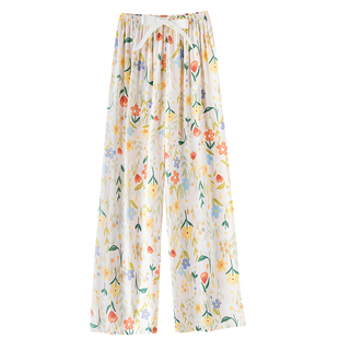 棉绸睡裤女夏季薄款人造棉遛弯裤防晒阔腿裤可外穿2025年新款裤子