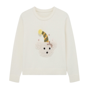 Basic House/百家好绵羊毛立体卡通毛衣冬季减龄圆领加厚针织上衣
