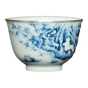 七月长陶瓷主人杯 手绘青花竹石包银口茶杯 复古茶具景德镇弥云斋