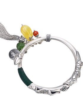 生肖s990纯银复古女和田蜜蜡手镯