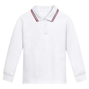 初高中小学生校服polo衫长袖t恤春秋儿童男女生白色上衣初中班服