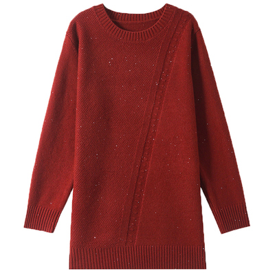 恒源祥圆领羊毛衫中长款打底衫