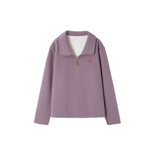 时然大码女装简约风polo领加绒卫衣25秋冬新款微胖mm显瘦长袖上衣