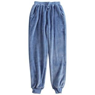 珊瑚绒睡裤男冬季法兰绒加厚加绒居家束脚收口带口袋家居裤长裤