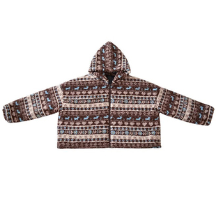 H AND E 原创童装25冬季加厚保暖咖色民族风夹棉羊羔毛棉服防寒潮