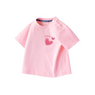 拉夏贝尔儿童2026新款短袖女童宝宝t恤卡通纯棉童装婴儿春装上衣