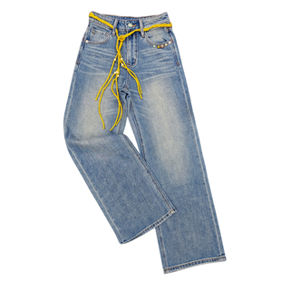 设计师高定巨好看百搭的裤子女春褪色直筒裤渡假风浅色阔腿牛仔裤