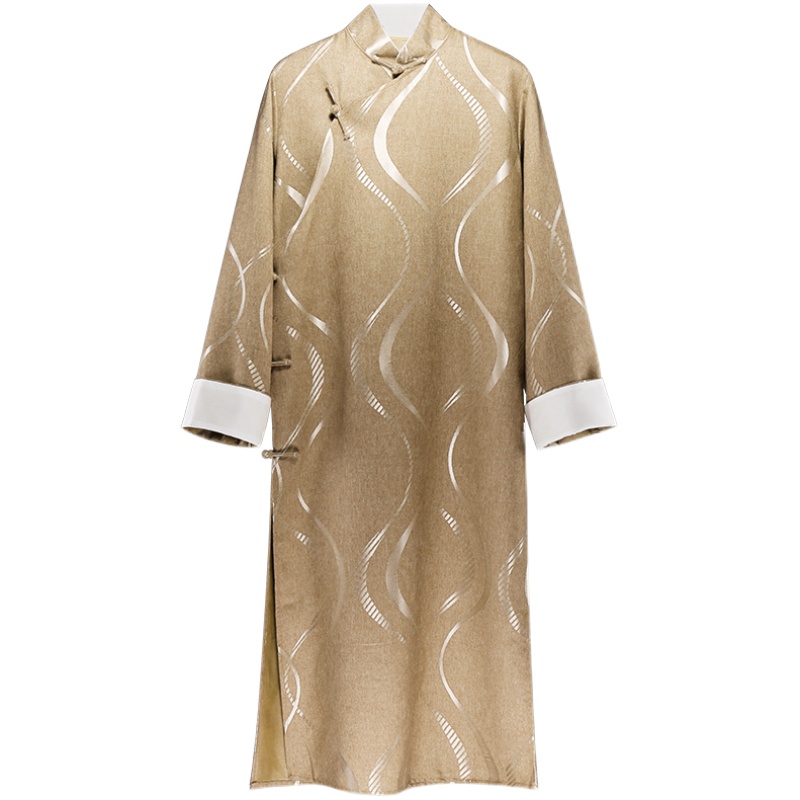 民国长衫马褂男秋冬印花相声大褂中式立领中国风羊绒盘扣斜襟长袍