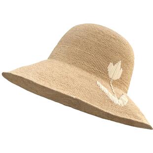 拉菲草遮阳帽女夏季度假风手工草编渔夫帽子高端可折叠防晒太阳帽