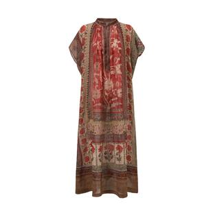 Into The East己印苎麻拼接编织印花连衣裙