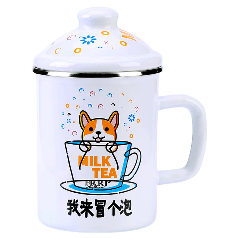 搪瓷杯中式带盖儿童可爱创意个性表情马克杯家用情侣牛奶茶缸水杯