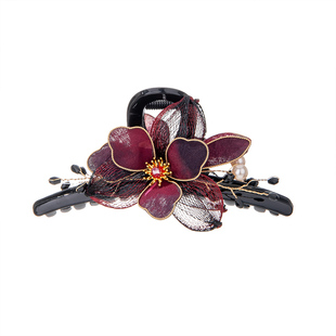 【新品】铜丝花朵抓夹女高级感红色发夹后脑勺女鲨鱼夹新年礼物