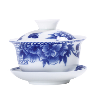 盖碗茶杯德化白瓷茶具大号敬泡茶碗青花瓷陶瓷手绘功夫单个三才碗