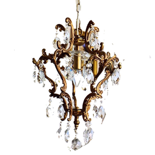 洛西可 铜灯法式复古水晶灯卧室餐厅阳台入户中古灯具美式小吊灯