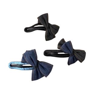 复古牛仔蝴蝶结鸭嘴夹超大号女高级感后脑勺盘发夹一字夹半扎发卡