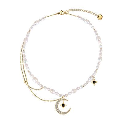 李耕耘同款HEYU ISLAND黑鱼岛新款日月同辉吊坠米粒珠珍珠项链