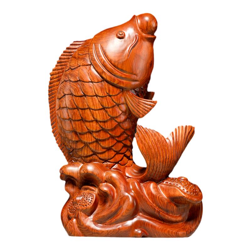 花梨木雕刻鲤鱼红木送礼