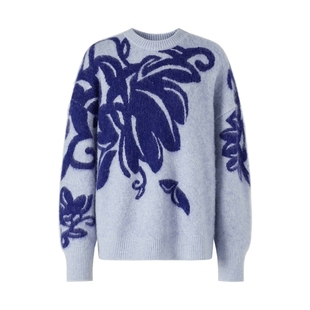 IMM尹默女装冬季北欧风花纹黄色套头毛衫设计感提花套头毛衫