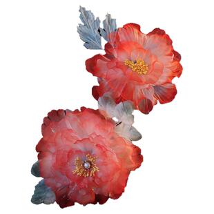 唐风花朵渐变红色对夹手工绢纱烫花古风发夹牡丹芍药汉服边夹头饰