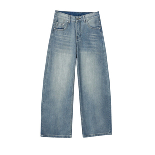 美式复古水洗做旧牛仔裤男宽松直筒高街长裤vibe廓形休闲松弛裤子