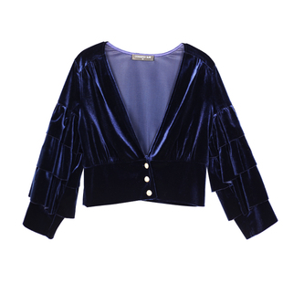 外套女春秋季荷叶袖优雅气质丝绒旗袍短款复古宫廷风披肩外搭上衣