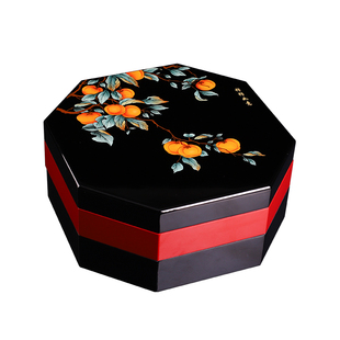 晋元恒漆器柿柿如意双层八角果盒中国风果盘传统大容量家用干果盒