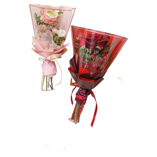 简约花束袋多支套袋金边边框单支玫瑰花袋鲜花包装纸透明opp英文