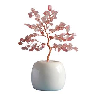 迷你天然粉水晶树摆件办公室桌面发财树家居装饰乔迁紫黄原创礼物