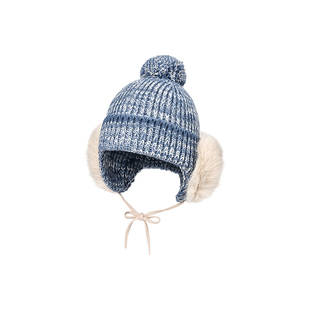 渐变蓝色毛绒球针织帽女冬季保暖护耳毛线帽显脸小可爱帽子拍照潮