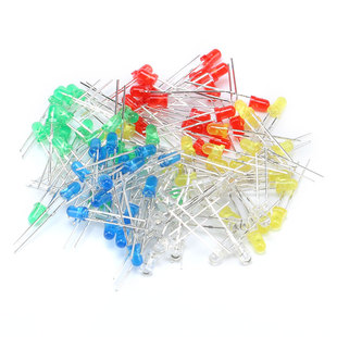 发光二极管3MM LED灯元件包 红绿黄蓝白 共5种每种20只共100只