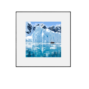正方形冰川湖泊冰山脉装饰画蓝色大海餐厅卧室客厅床头挂画办公室