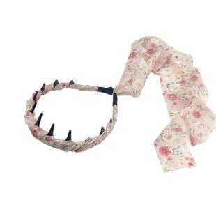 田园碎花飘带齿梳发箍女2025新款高颅顶编发头箍一体式绑发带发卡