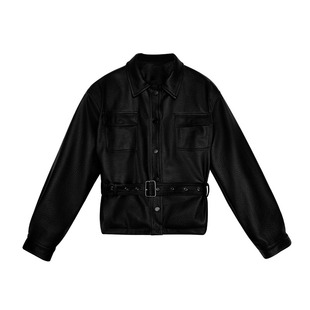 CIZZLEMORE 宽松腰带收腰秋季黑色酷飒机车夹克皮衣外套女