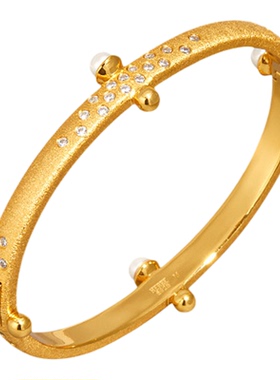 HERBE合璧 璀璨皇冠拉丝珍珠手镯通勤时尚百搭珍珠类黄金贵妃镯女